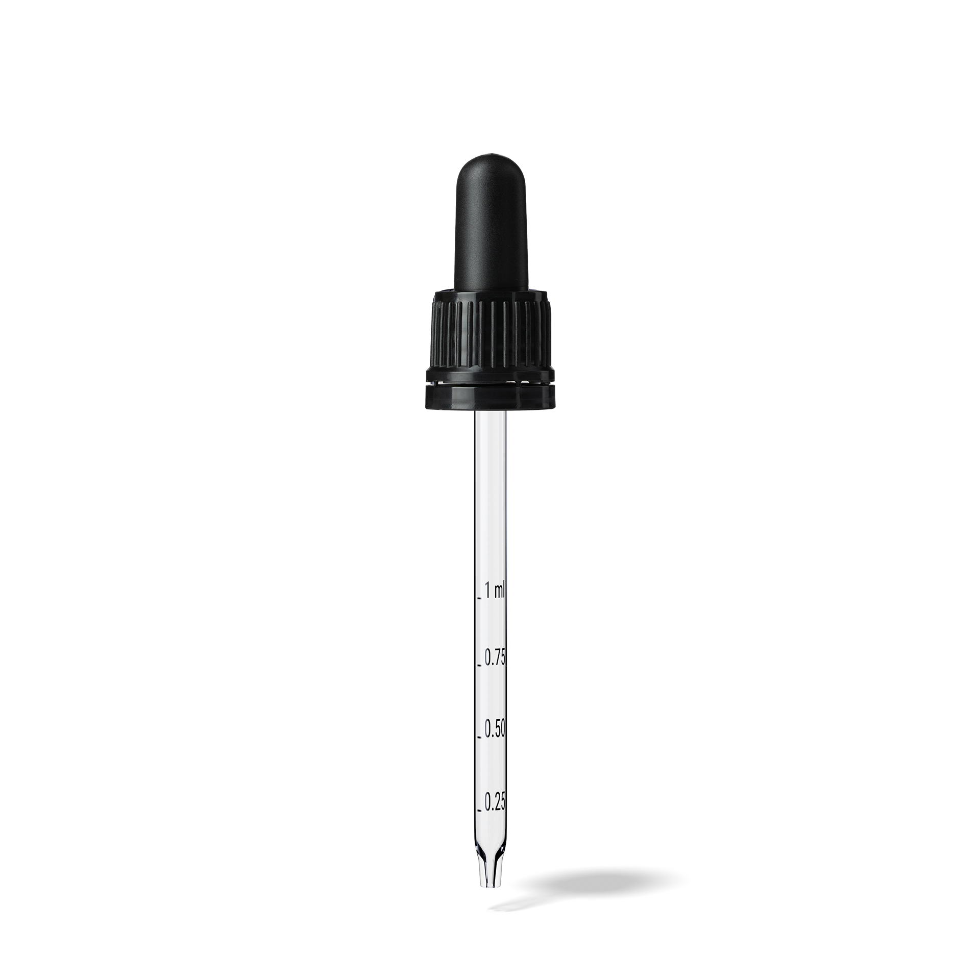 Pipette D02 black ribbed, D18, TE-b, Bulb TPEs-b 1.0, Tip conical 1.0, Grad-b-A02, ORI60-111/GIN100 Pipette D02 black ribbed, D18, TE-b, Bulb TPEs-b 1.0, Tip conical 1.0, Grad-b-A02, ORI60-111/GIN100
