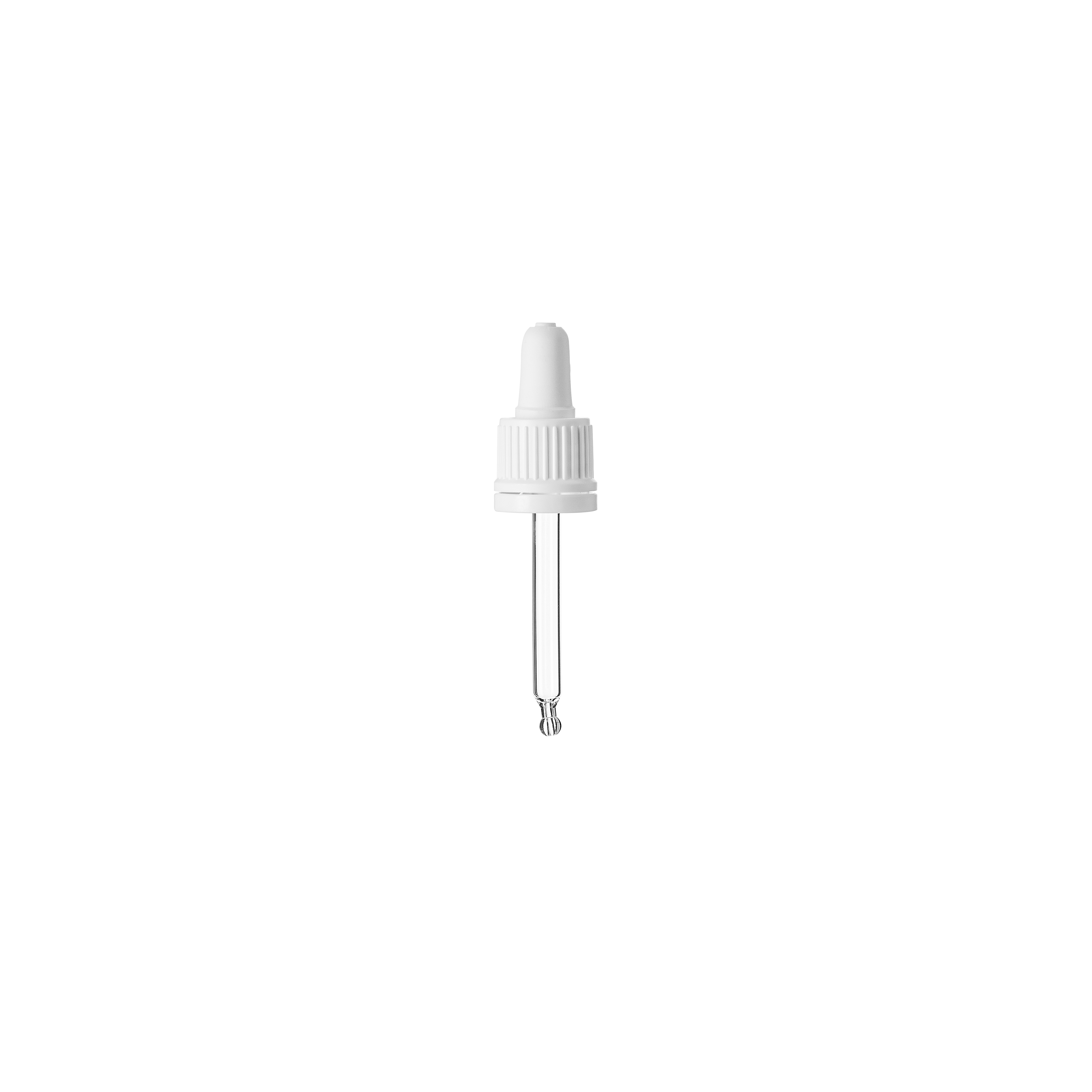 Pipette series II, DIN18, tamper-evident, PP, white, ribbed, white bulb TPE 0.7 ml, bent ball tip with 1.0 opening for Ginger 20 ml