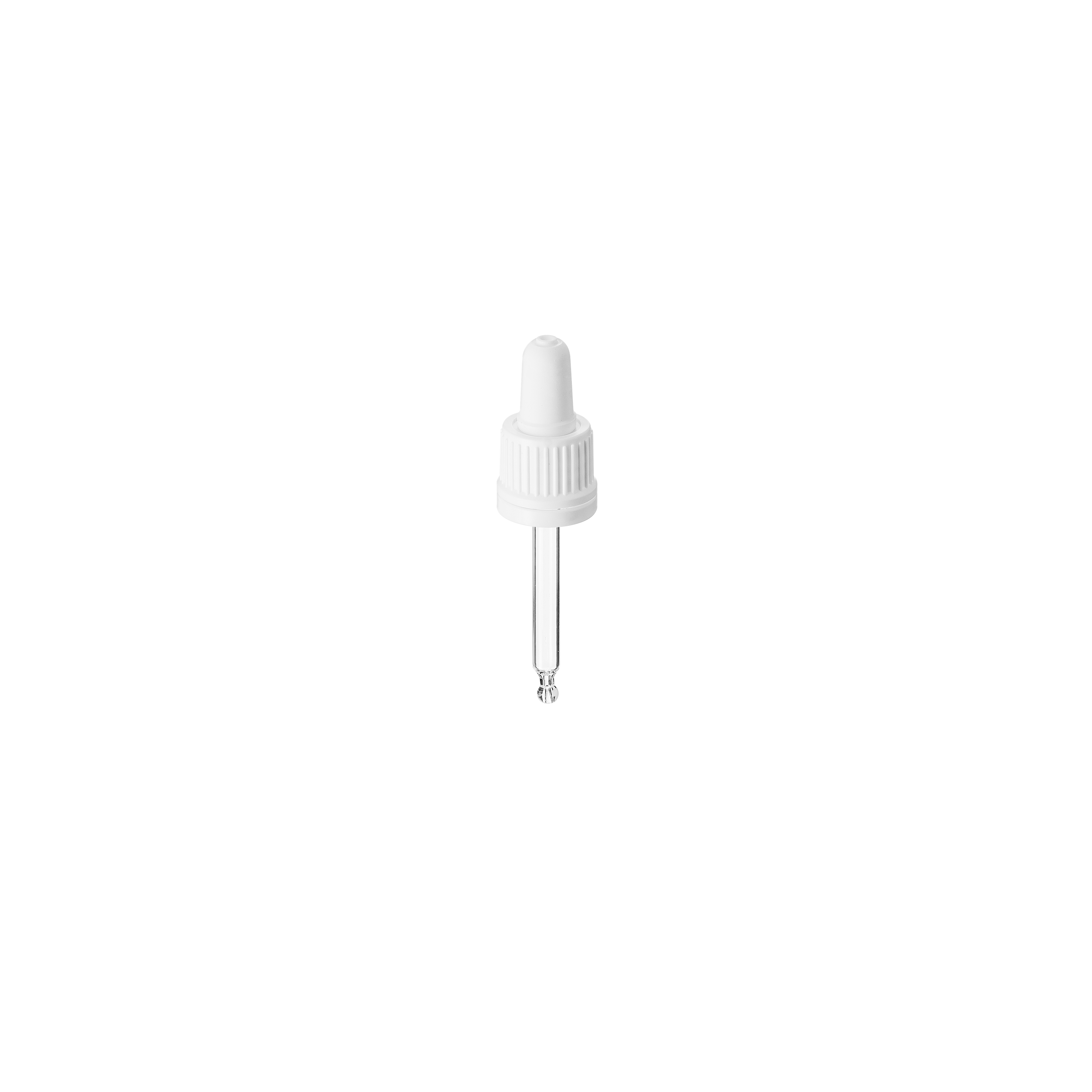 Pipette series II, DIN18, tamper-evident, PP, white, ribbed, white bulb TPE 0.7 ml, bent ball tip with 1.0 opening for Ginger 20 ml