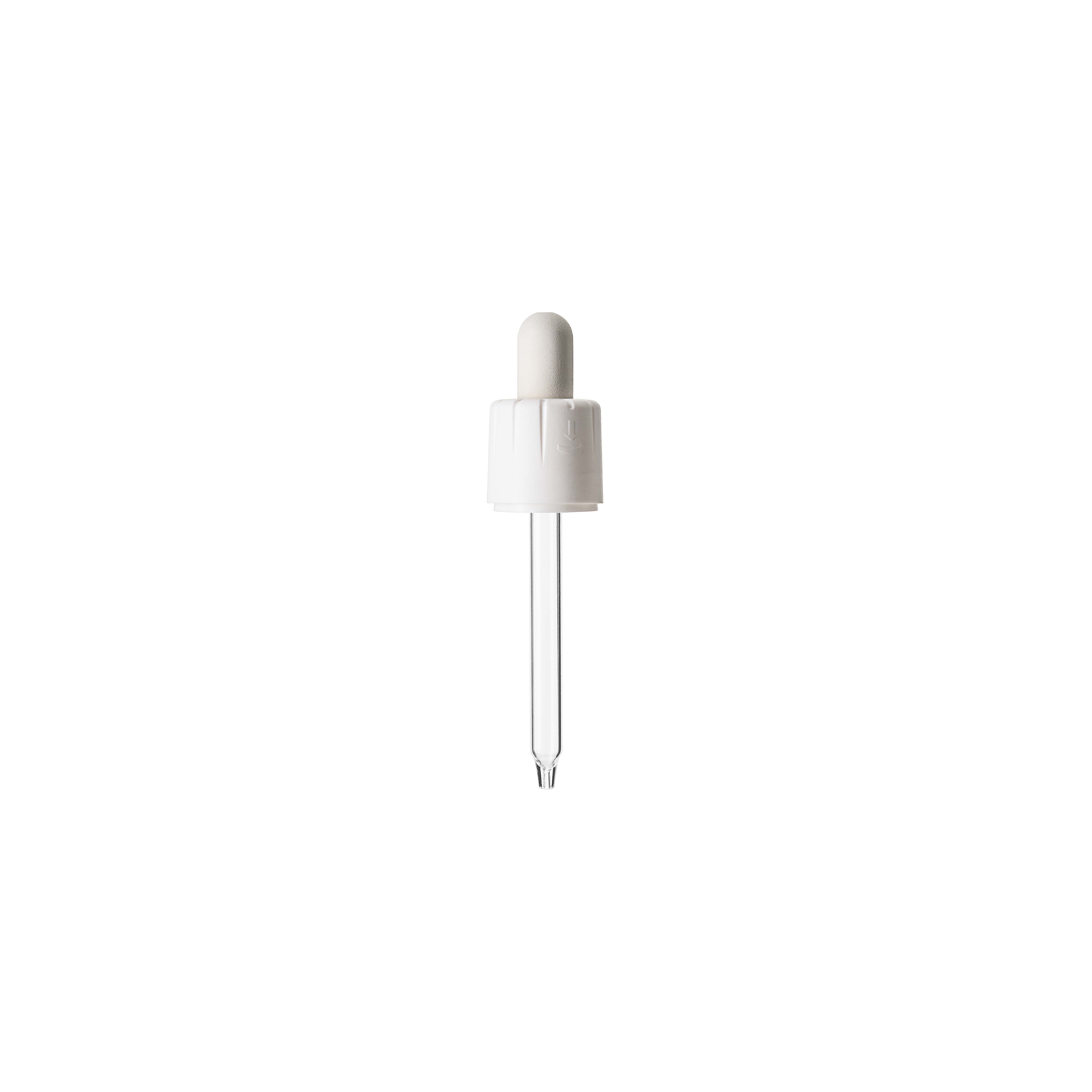 Child-resistant pipette series II, DIN18, tamper-evident, PP/PEHD, white, fine ribbed, white bulb NBR 1.0 ml, conical tip with 1.0 opening for Ginger 30 ml