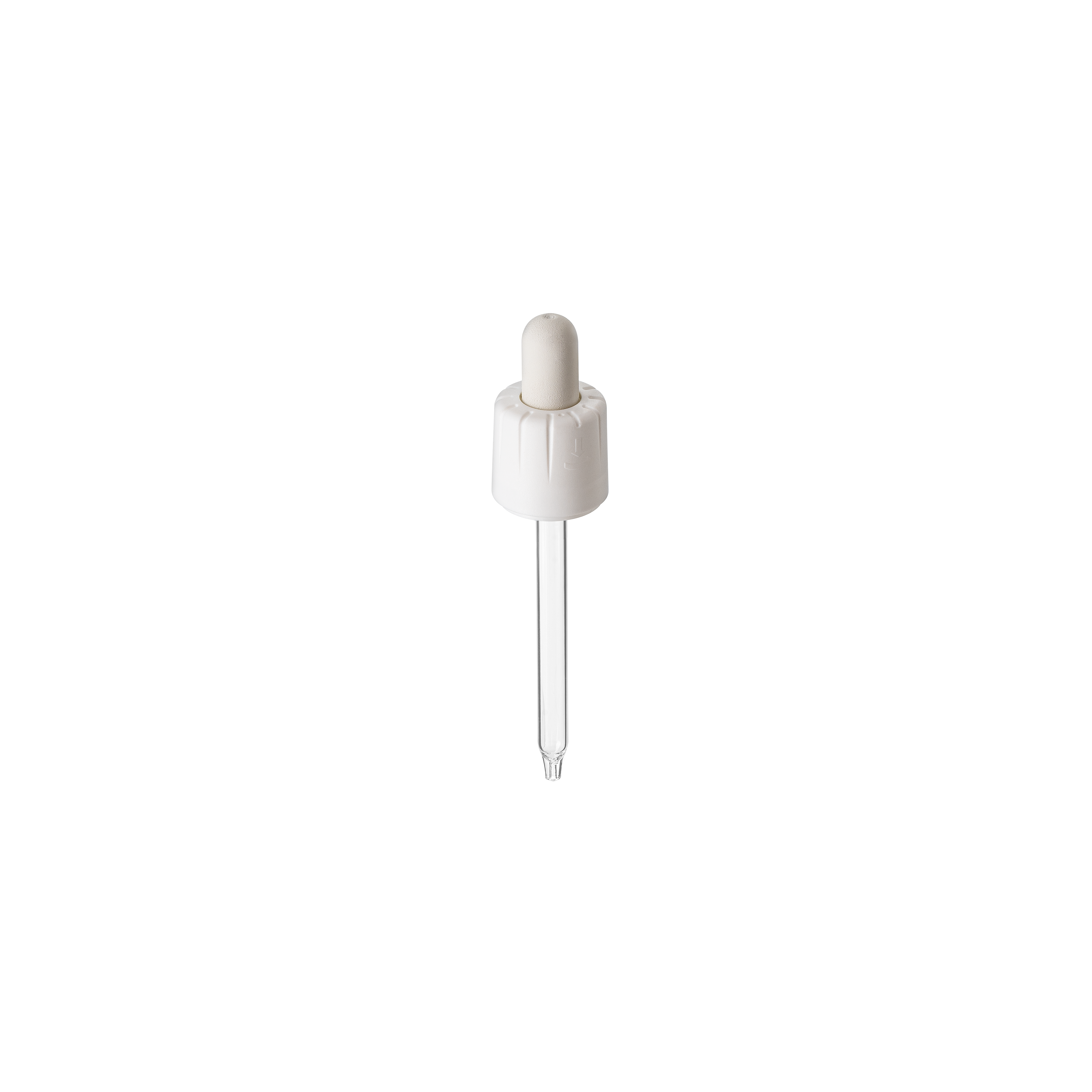 Child-resistant pipette series II, DIN18, tamper-evident, PP/PEHD, white, fine ribbed, white bulb NBR 1.0 ml, conical tip with 1.0 opening for Ginger 60 ml