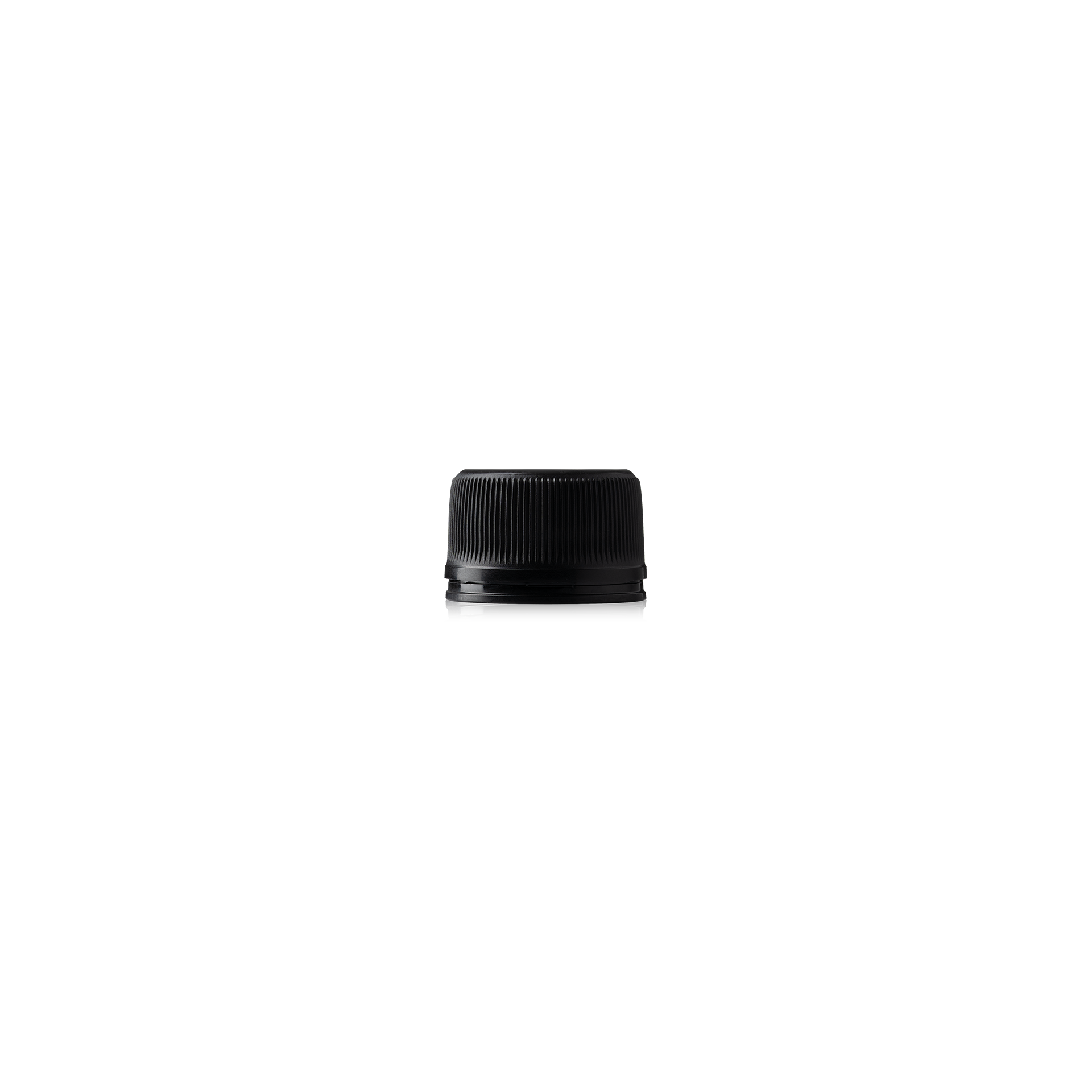 Screw cap standard PP28, HDPE, black, fine ribbed, white inlay 