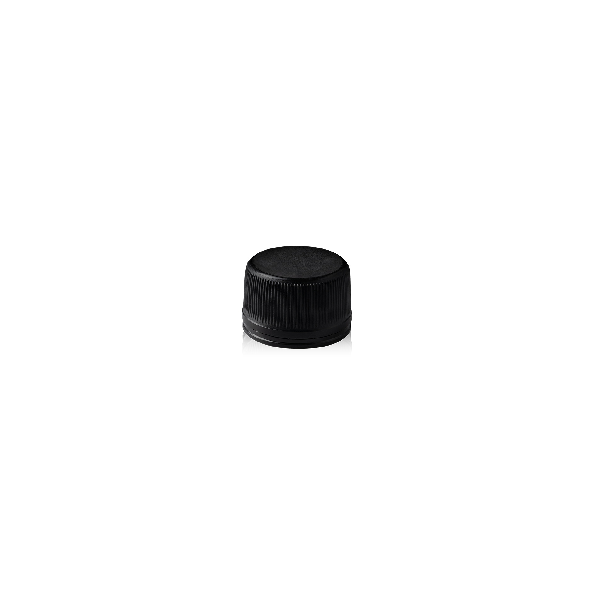 Screw cap standard PP28, HDPE, black, fine ribbed, white inlay 
