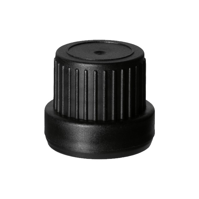 Screw cap tamper evident DIN18, III, PP, black, natural vertical dropper 2.0mm 