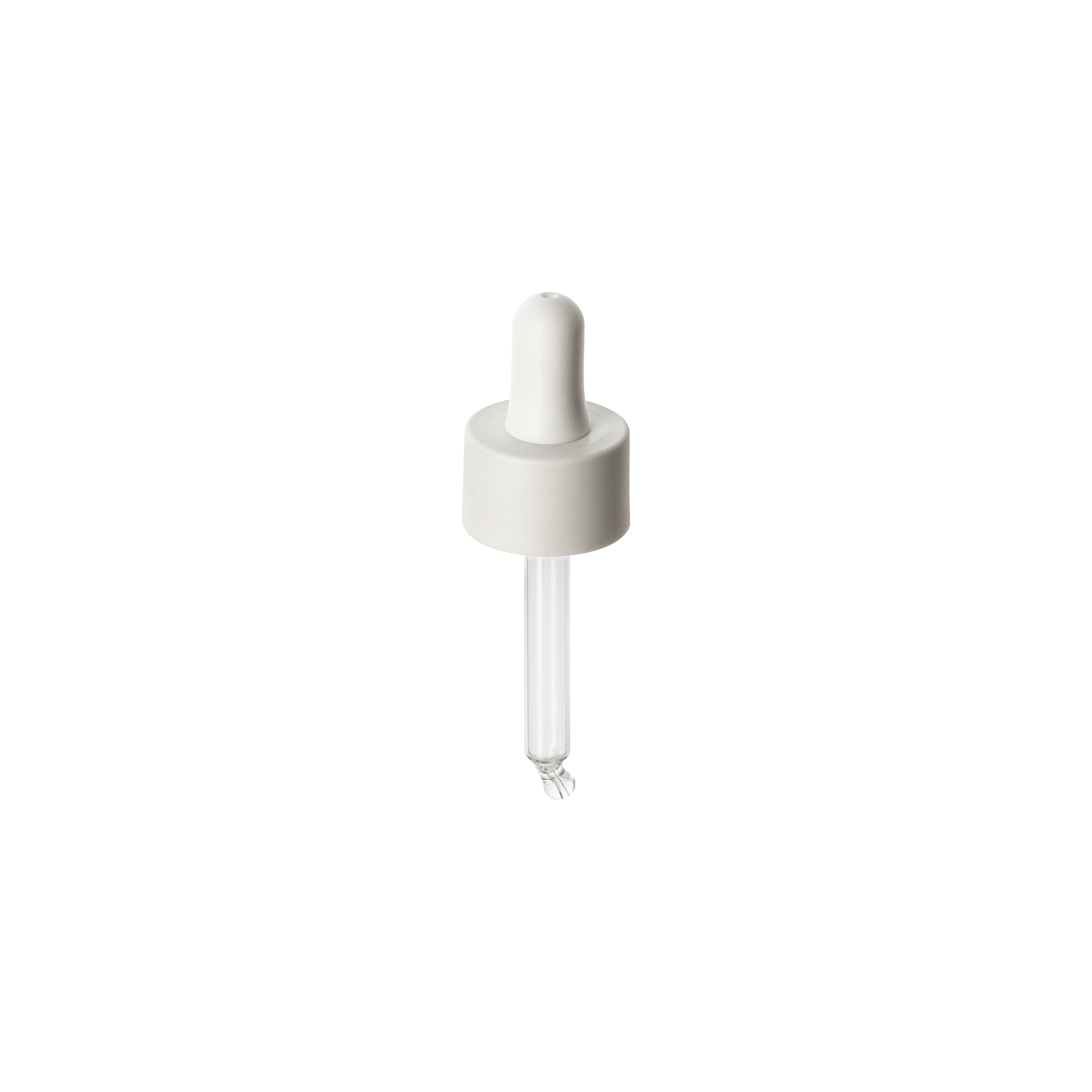 Cosmetic pipette, 22/410, PP, white matte, bulb white, TPE dose 0.8 ml, ball tip, bent for Luna 30 ml