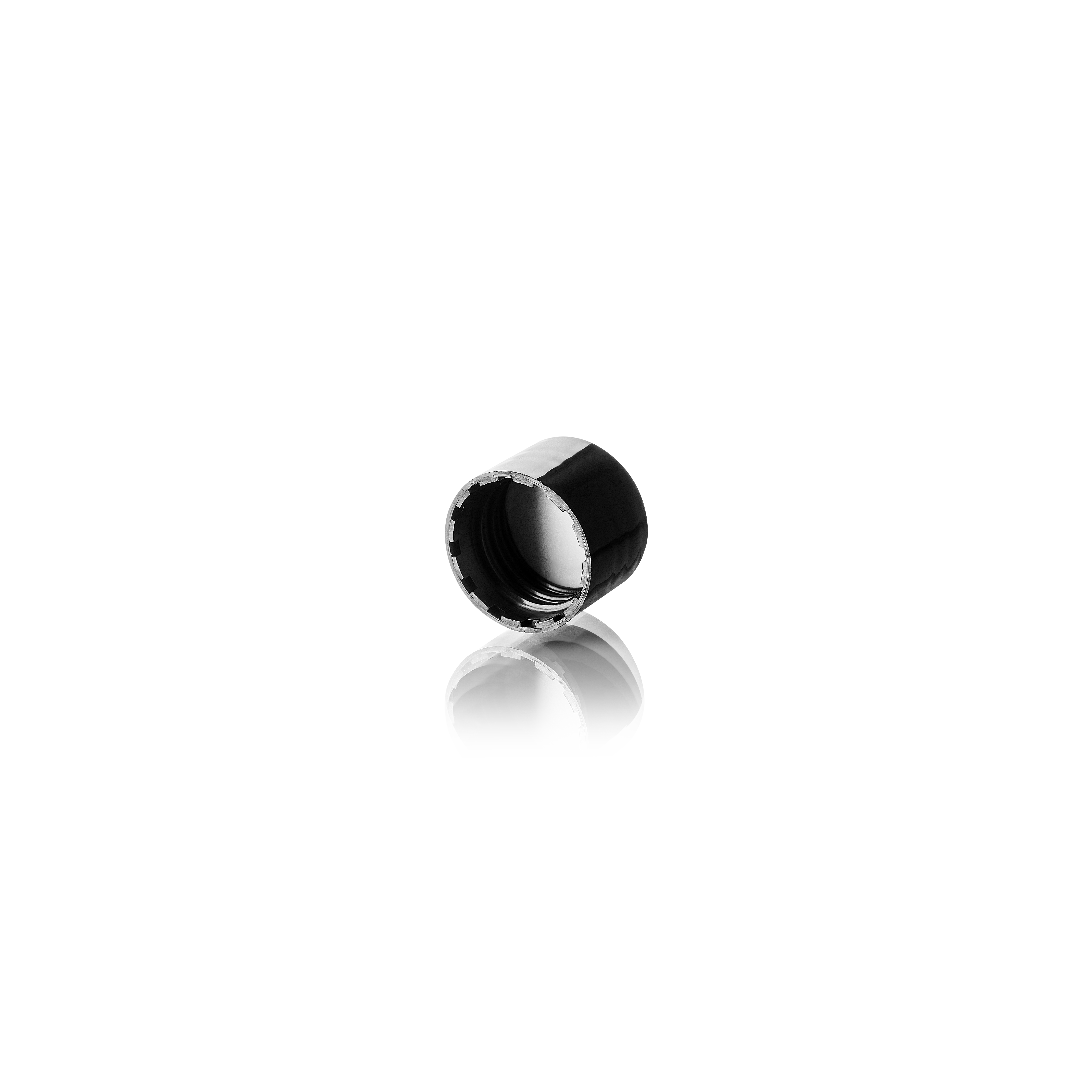 Screw cap, standard, 20/410, PP, black, glossy finish, white inlay Screw cap, standard, 20/410, PP, black, glossy finish, white inlay