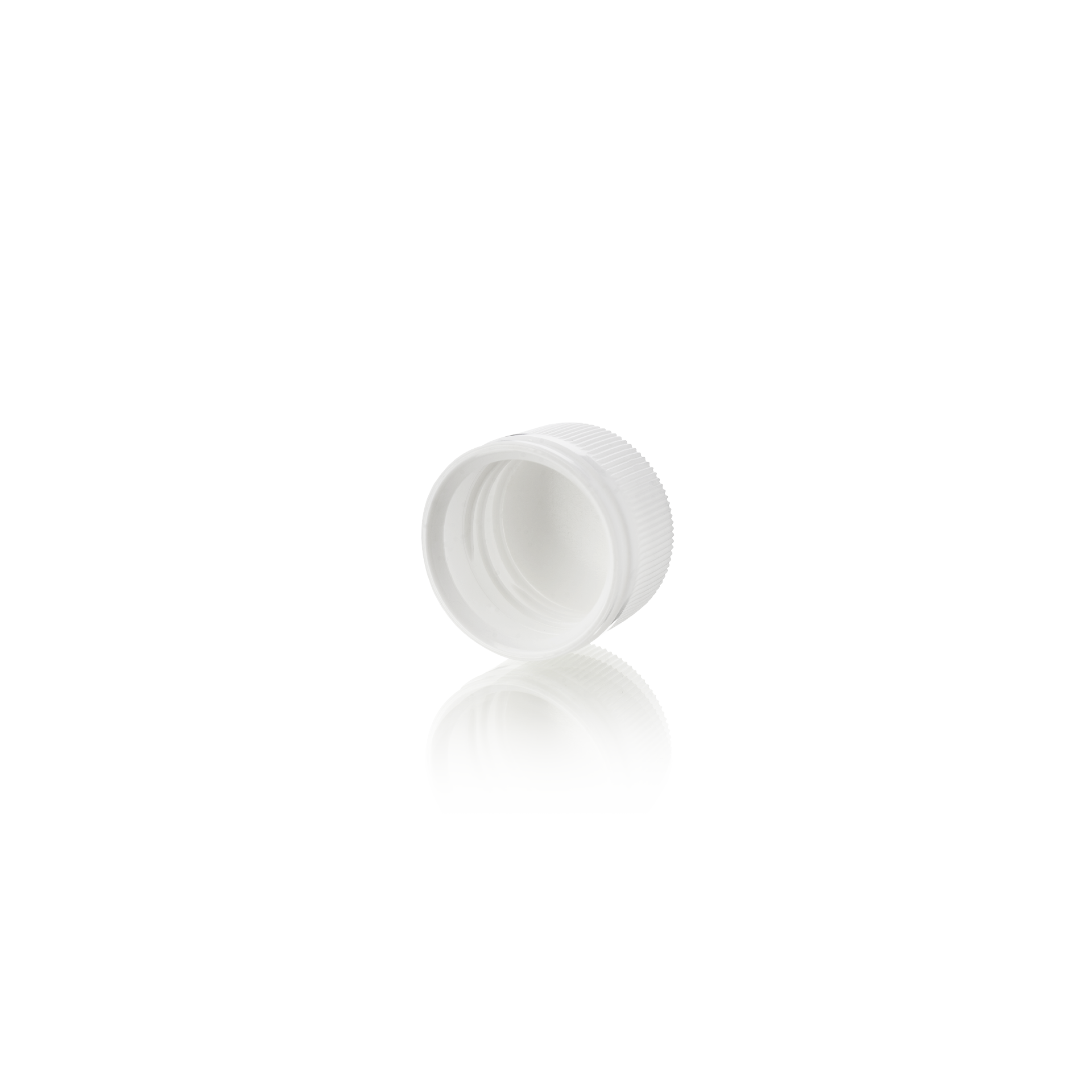 Screw cap standard PP28, HDPE, white, fine ribbed, white inlay 