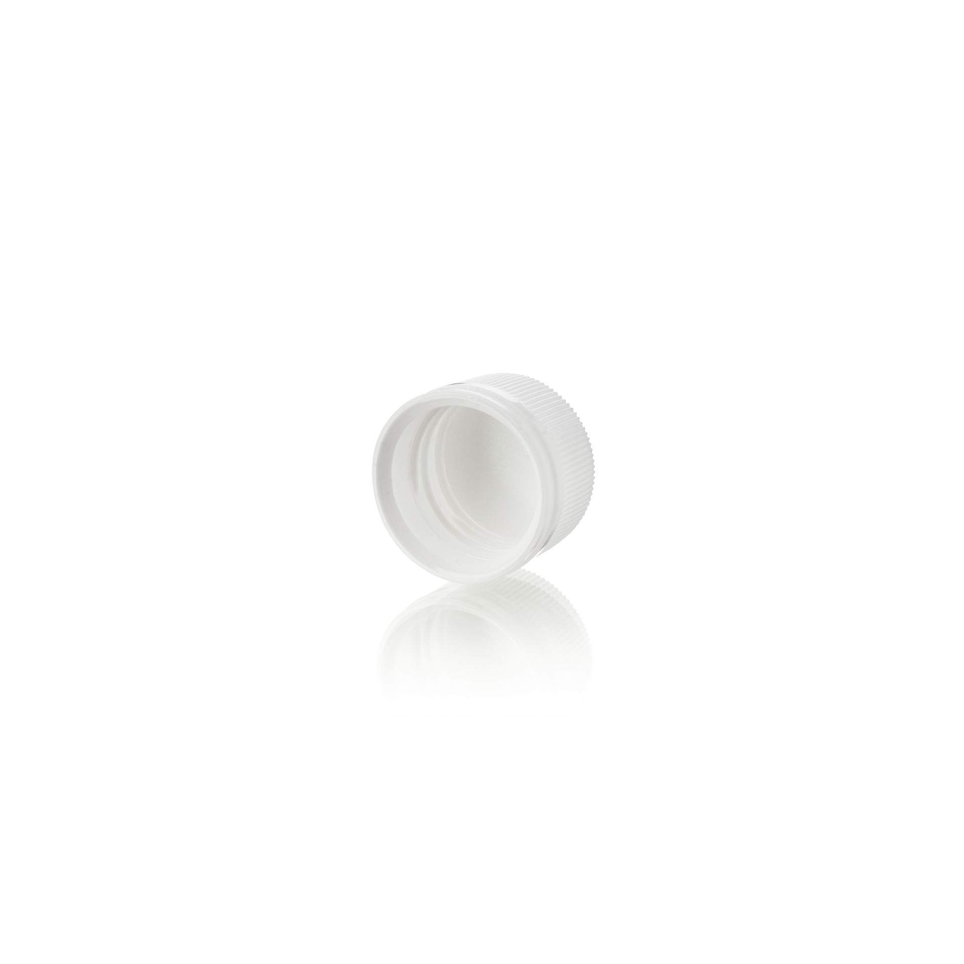 Screw cap standard PP28, HDPE, white, fine ribbed, white inlay 