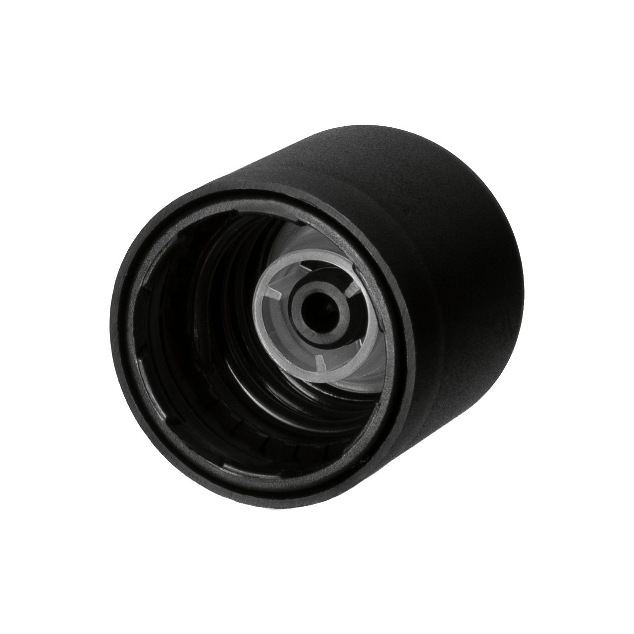 Screw cap child-tamper evident series II, DIN18, PP/PEHD, black, natural pourer PELD Screw cap child-tamper evident series II, DIN18, PP/PEHD, black, natural pourer PELD