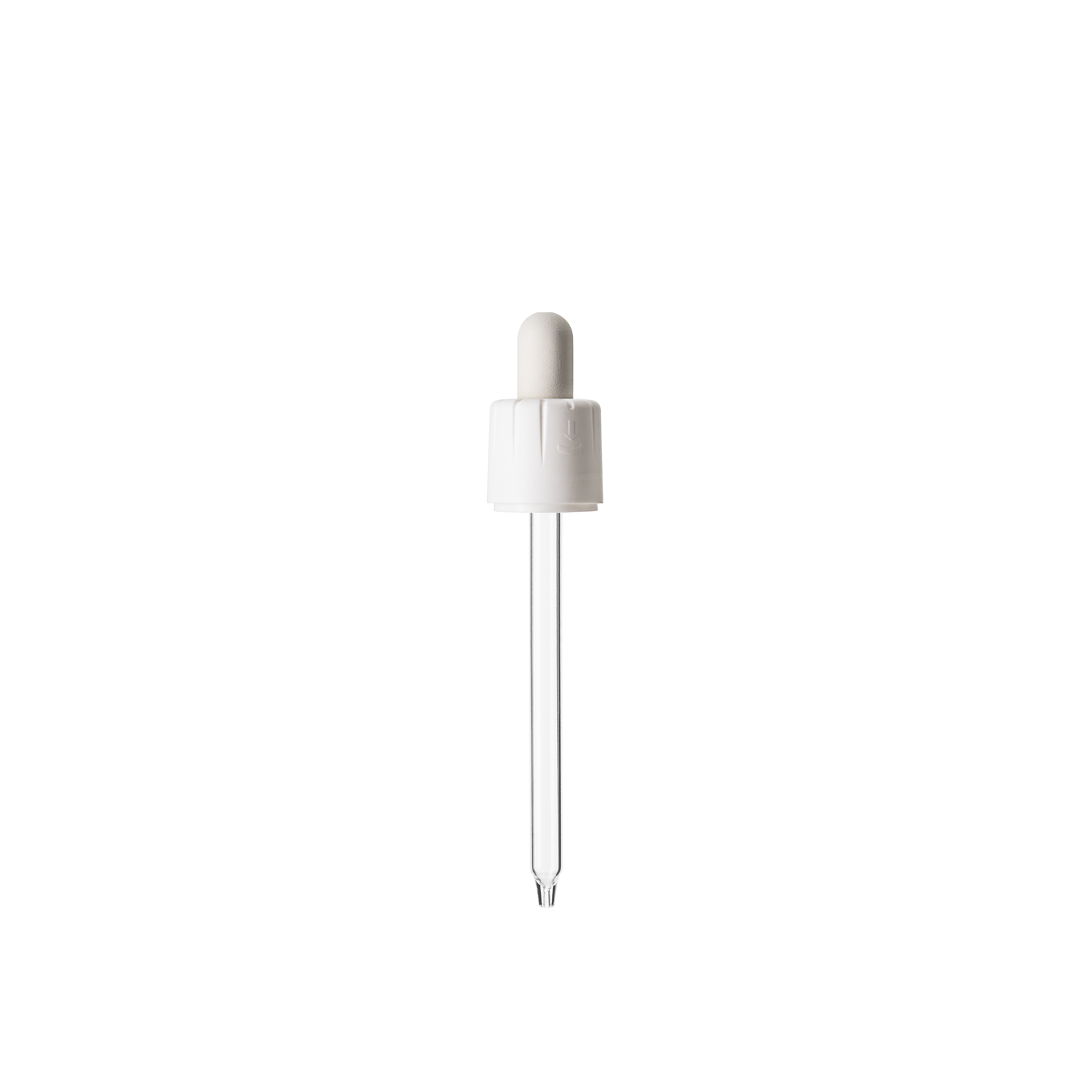 Child-resistant pipette series II, DIN18, tamper-evident, PP/PEHD, white, fine ribbed, white bulb NBR 1.0 ml, conical tip with 1.0 opening for Ginger 100 ml