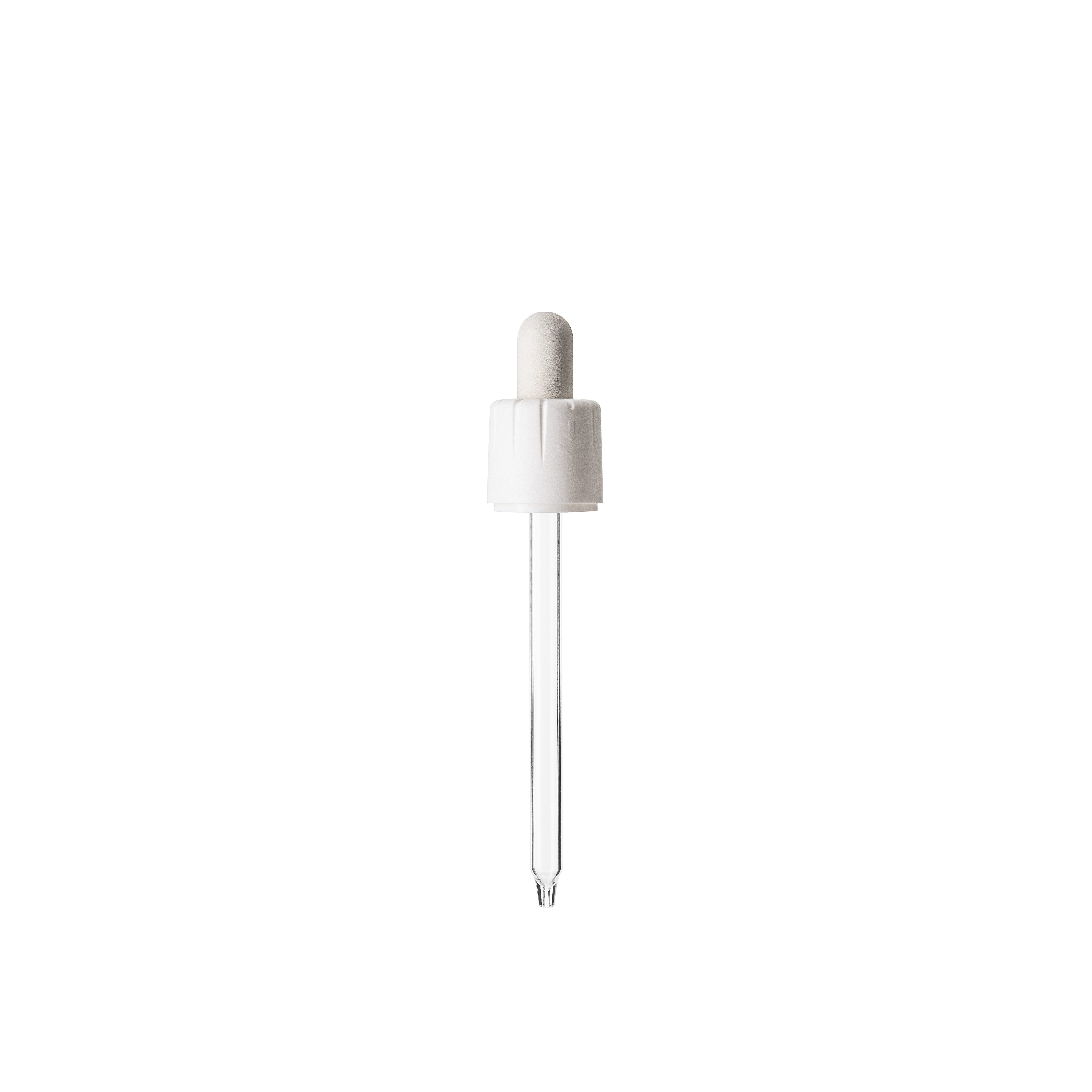 Child-resistant pipette series II, DIN18, tamper-evident, PP/PEHD, white, fine ribbed, white bulb NBR 1.0 ml, conical tip with 1.0 opening for Ginger 100 ml