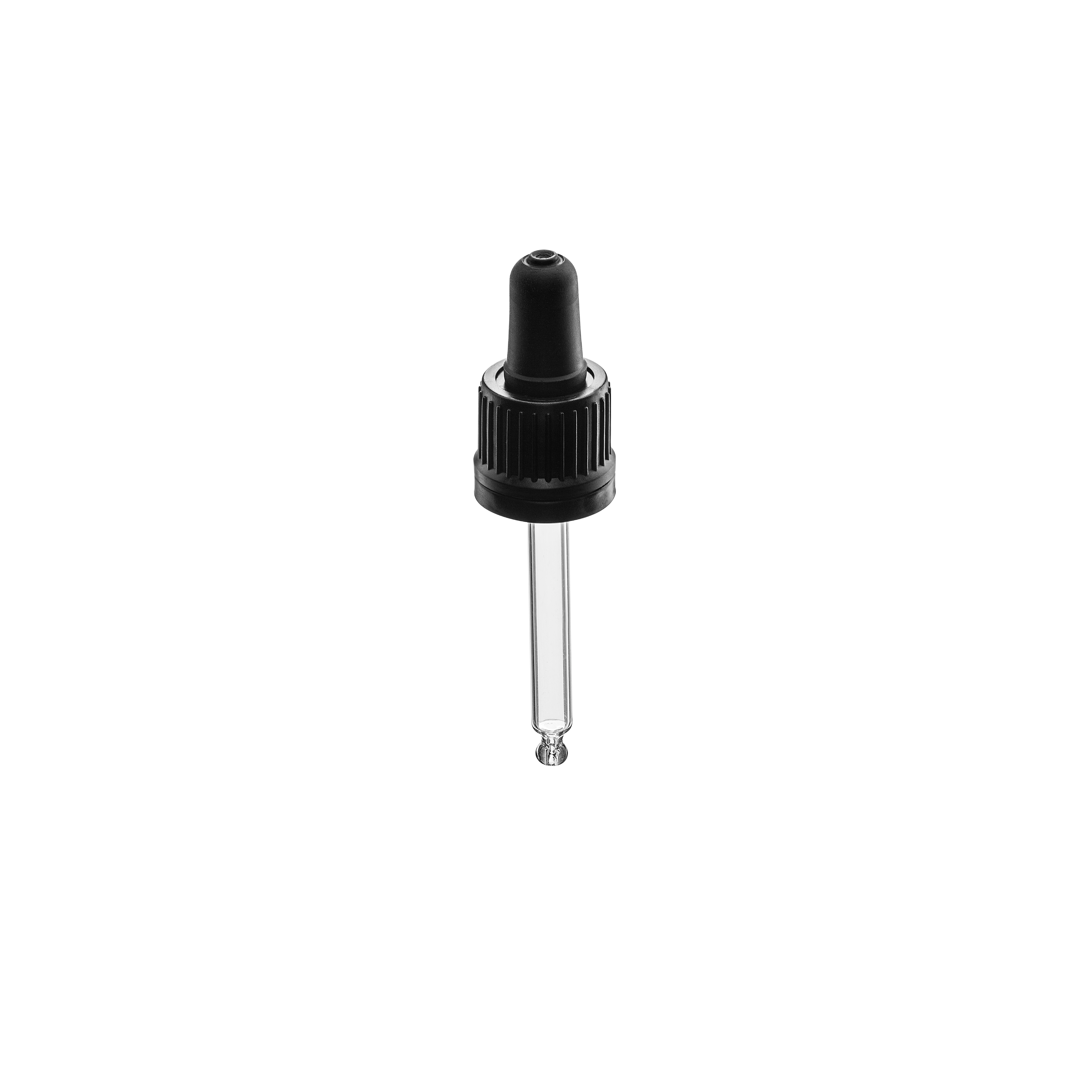 Pipette series II, DIN18, tamper-evident, PP, black, ribbed, black bulb TPE 0.7 ml, bent ball tip with 1.0 opening for Ginger 20 ml