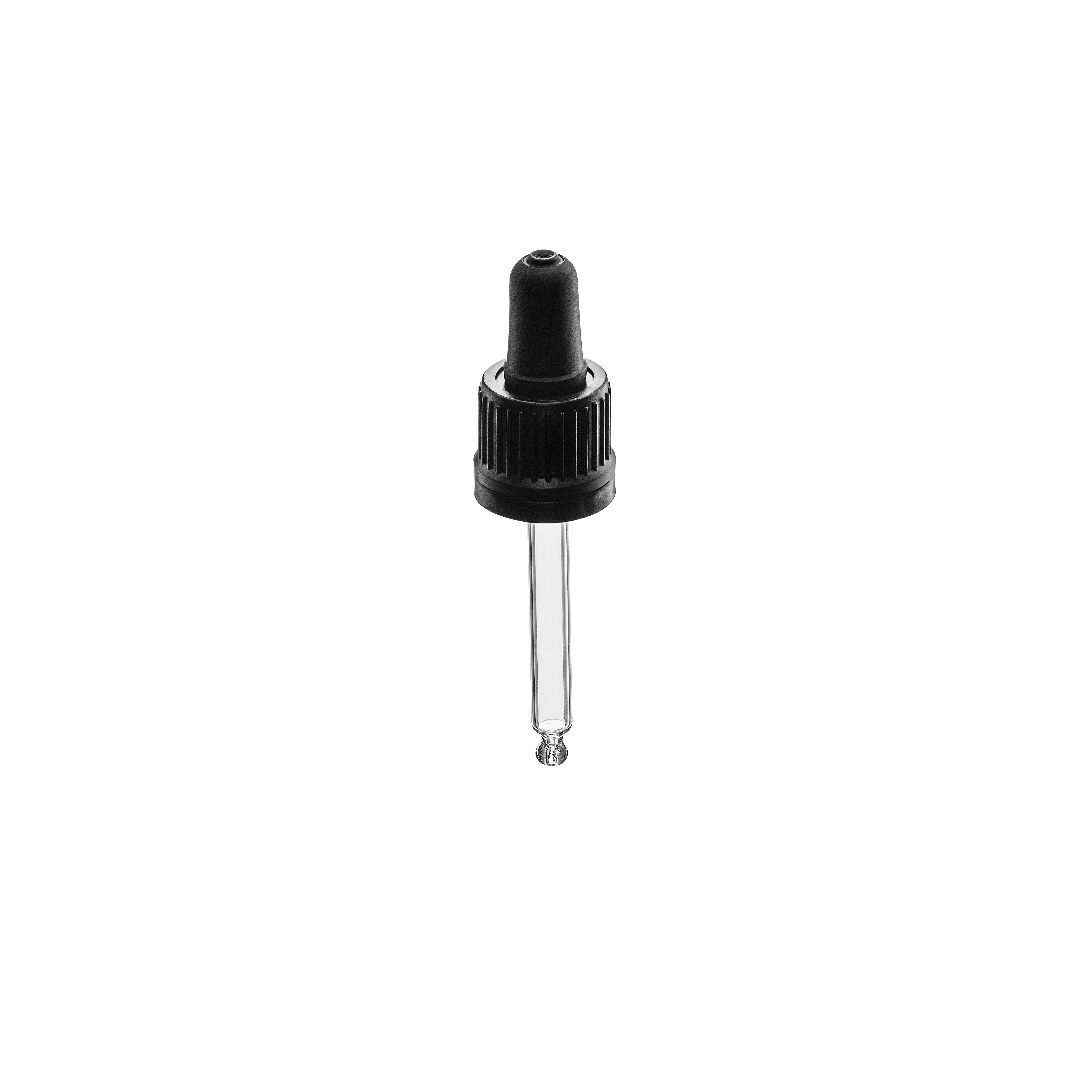 Pipette series II, DIN18, tamper-evident, PP, black, ribbed, black bulb TPE 0.7 ml, bent ball tip with 1.0 opening for Ginger 20 ml