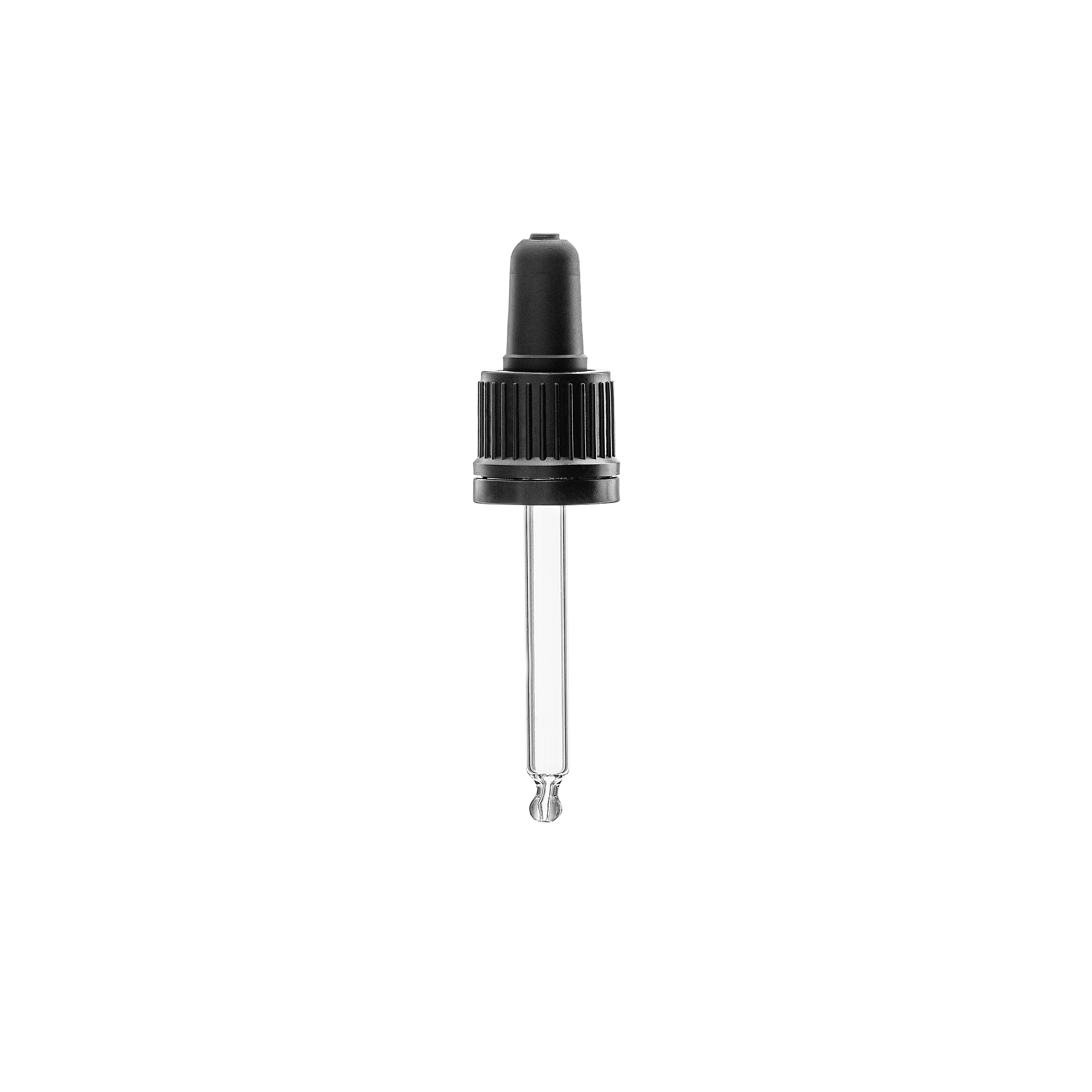 Pipette series II, DIN18, tamper-evident, PP, black, ribbed, black bulb TPE 0.7 ml, bent ball tip with 1.0 opening for Ginger 20 ml