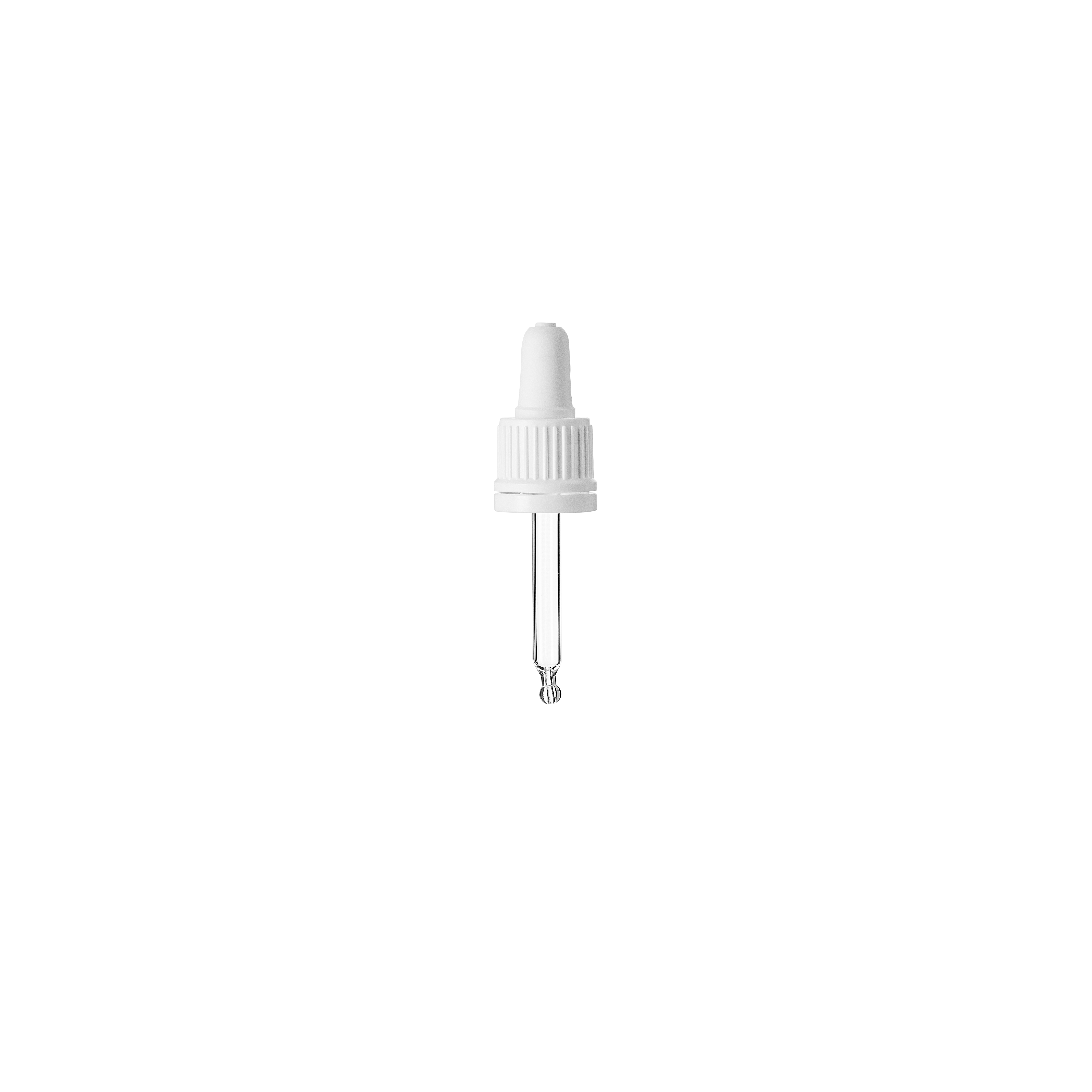 Pipette series II, DIN18, tamper-evident, PP, white, ribbed, white bulb TPE 0.7 ml, bent ball tip with 1.0 opening for Ginger 15 ml