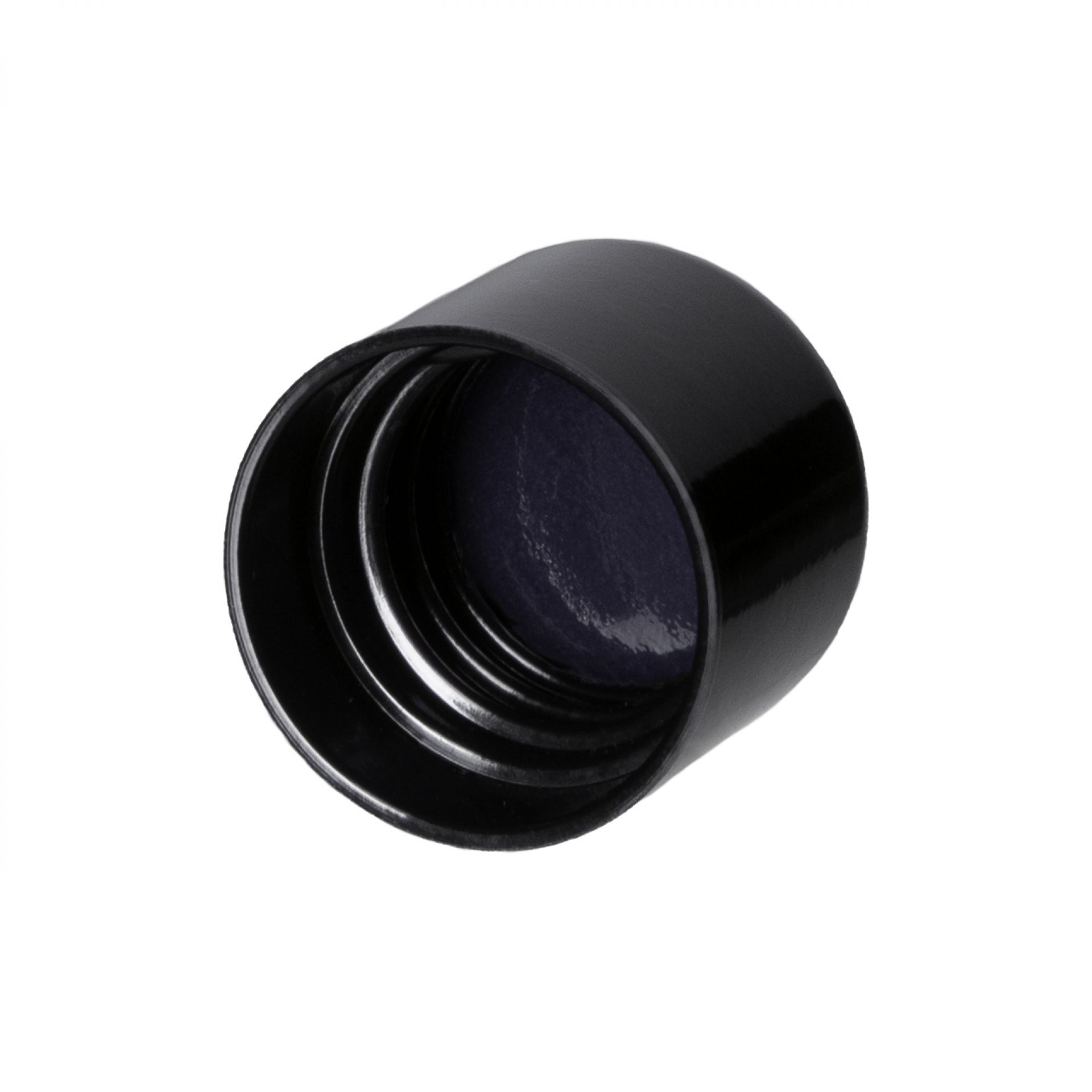 Screw cap DIN18, Urea, black, semi-glossy finish with violet Phan inlay for dropper bottles