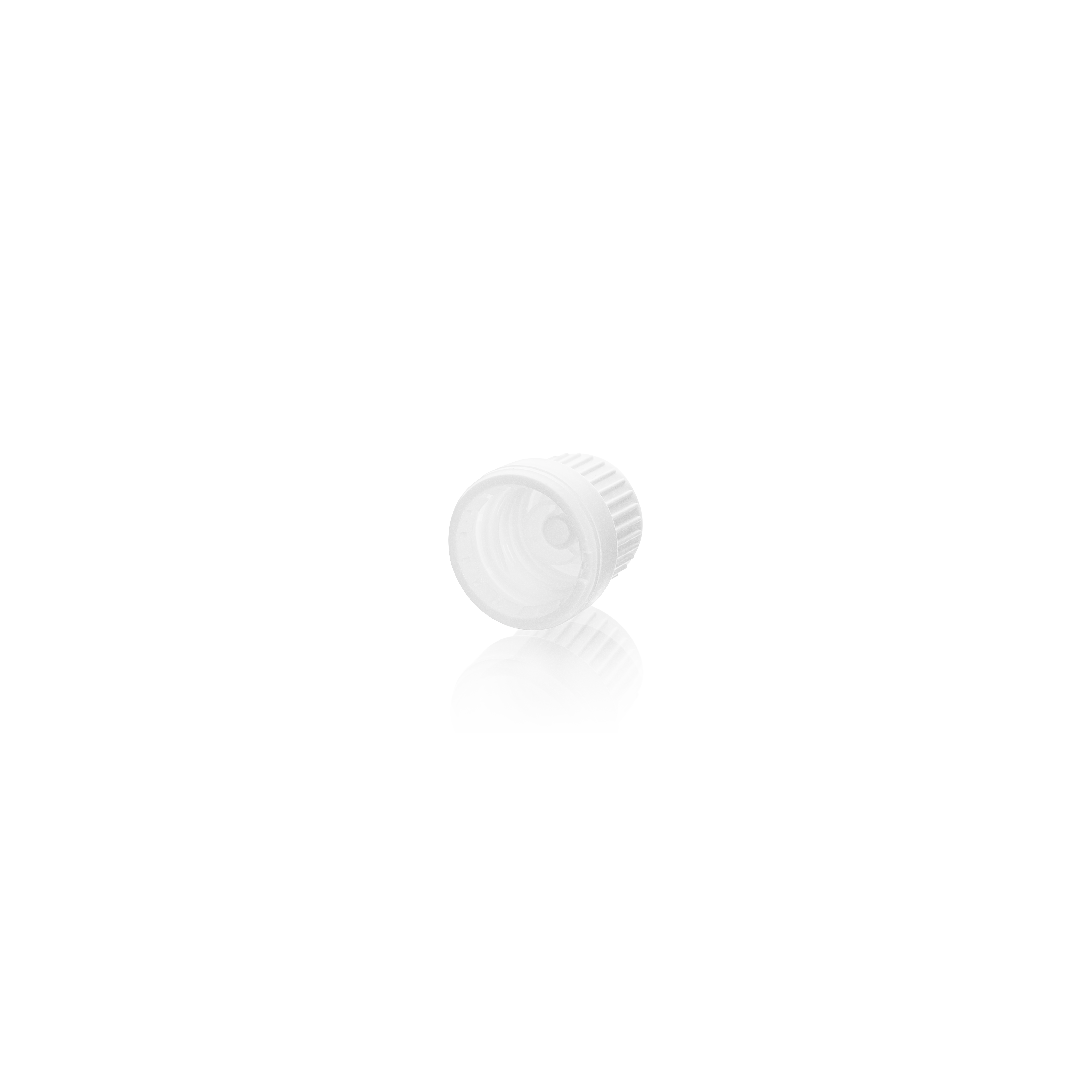 Screw cap tamper evident, DIN18, III, PP, white, ribbed, natural pourer PELD Screw cap tamper evident, DIN18, III, PP, white, ribbed, natural pourer PELD