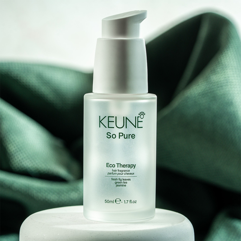 Keune So Pure Glass Bottle – Sustainable Packaging 2025 Keune So Pure cosmetic bottle made from sustainable glass packaging by Calaso, featured in 2025 Packaging Trends blog.