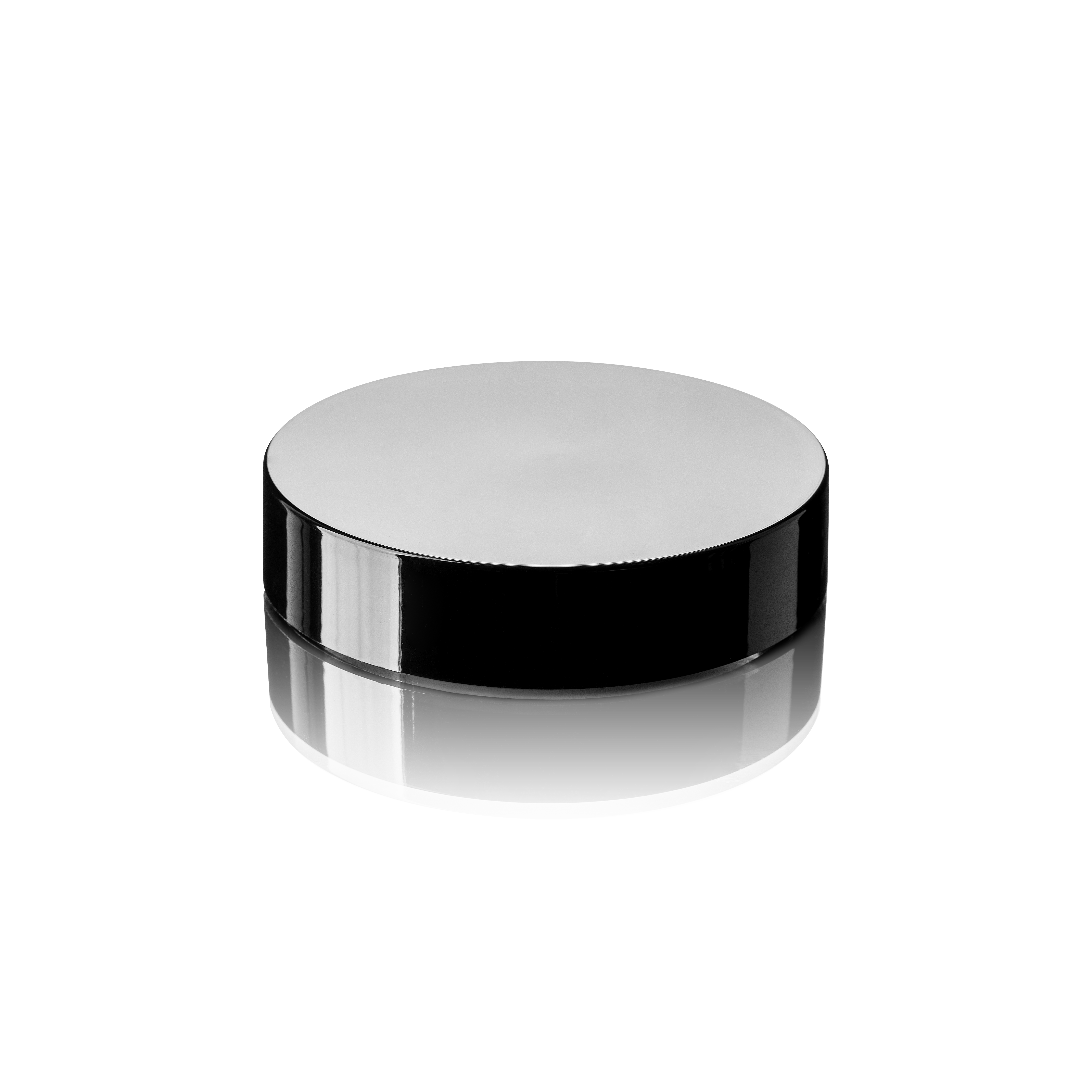 Child-resistant lid Modern 82mm, PP, black, glossy finish, white inlay (Camellia 240)