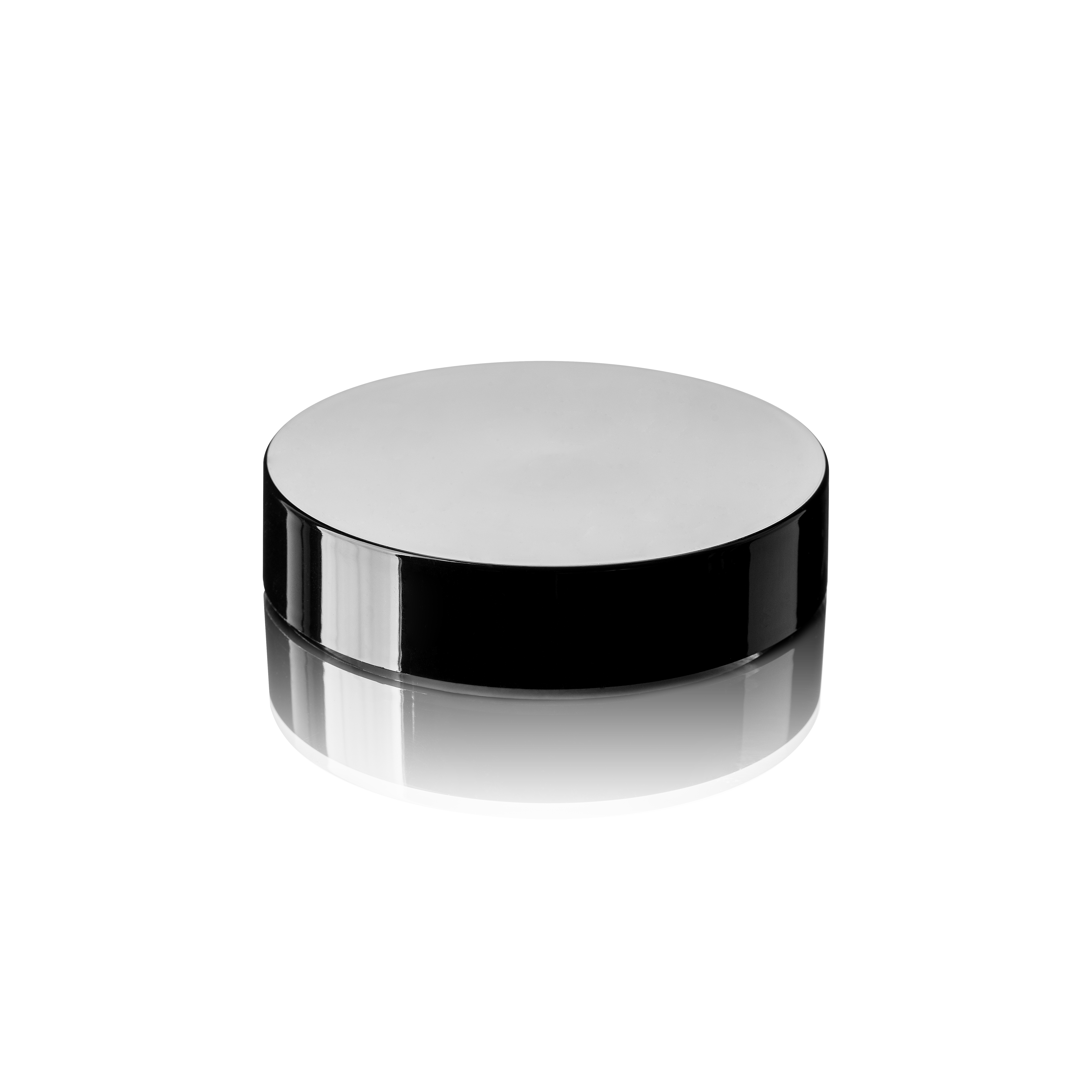 Child-resistant lid Modern 82mm, PP, black, glossy finish, white inlay (Camellia 240)