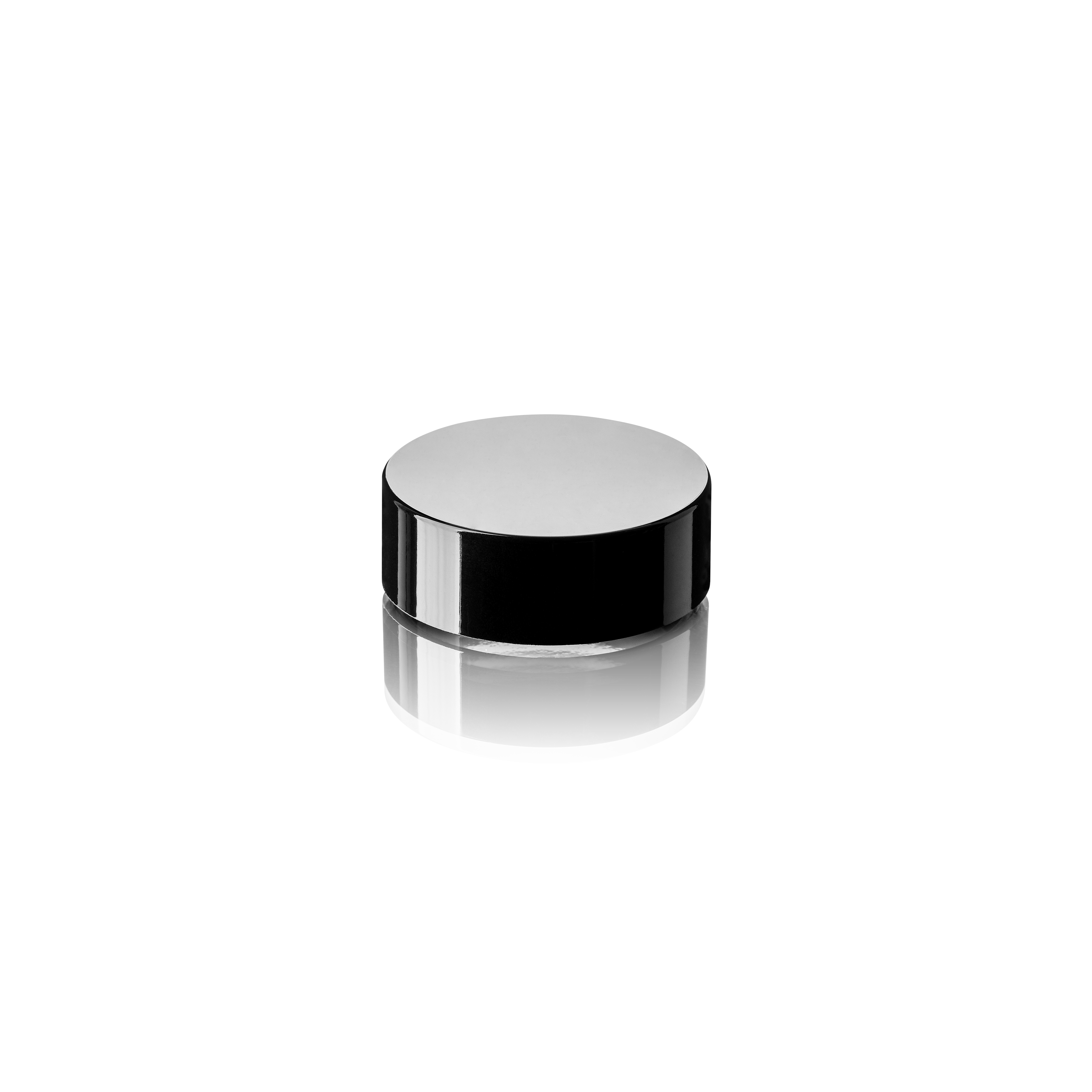 Child-resistant lid Modern 45mm, PP, black, glossy finish, white inlay (Camellia 30)