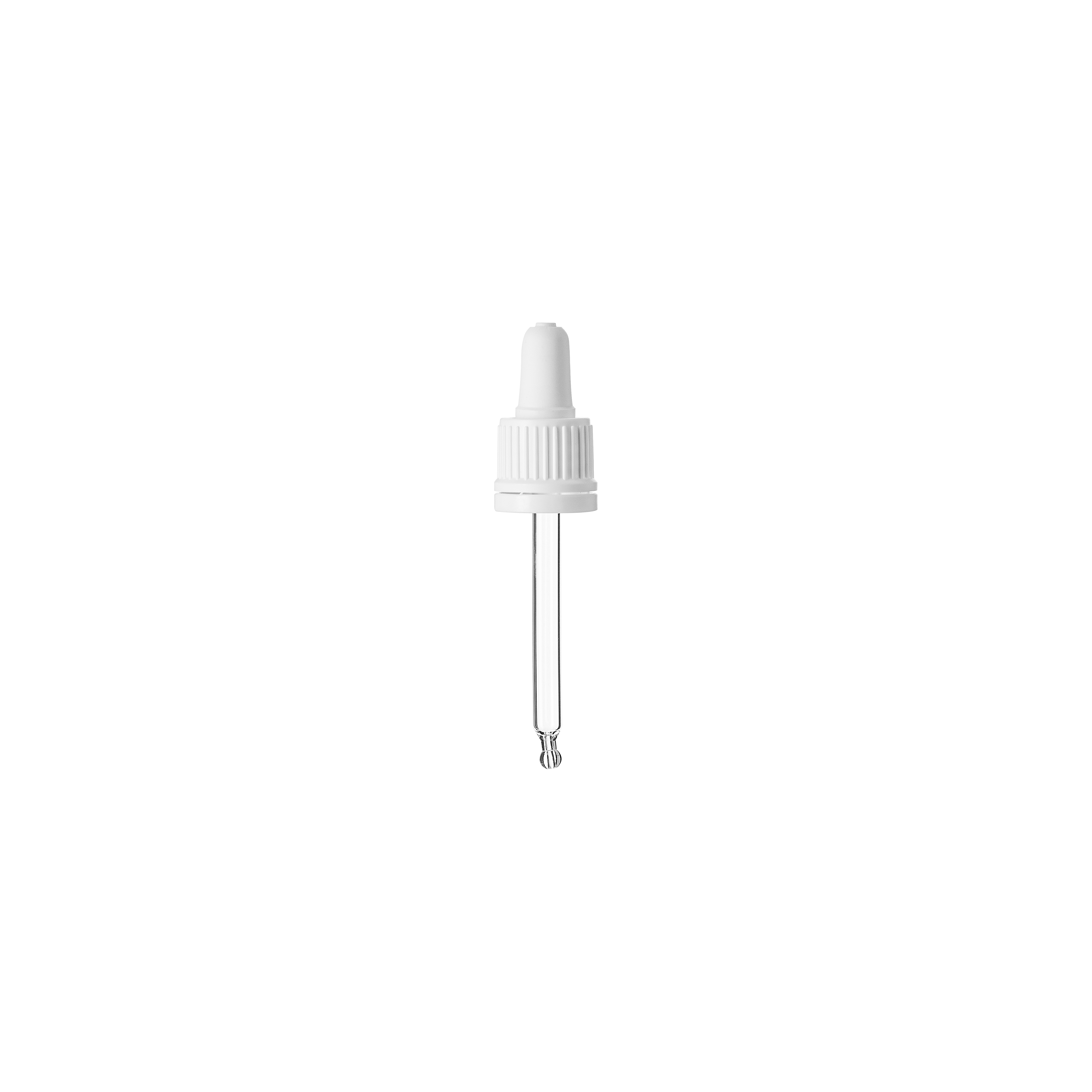 Pipette series II, DIN18, tamper-evident, PP, white, ribbed, white bulb TPE 0.7 ml, bent ball tip with 1.0 opening for Ginger 30 ml