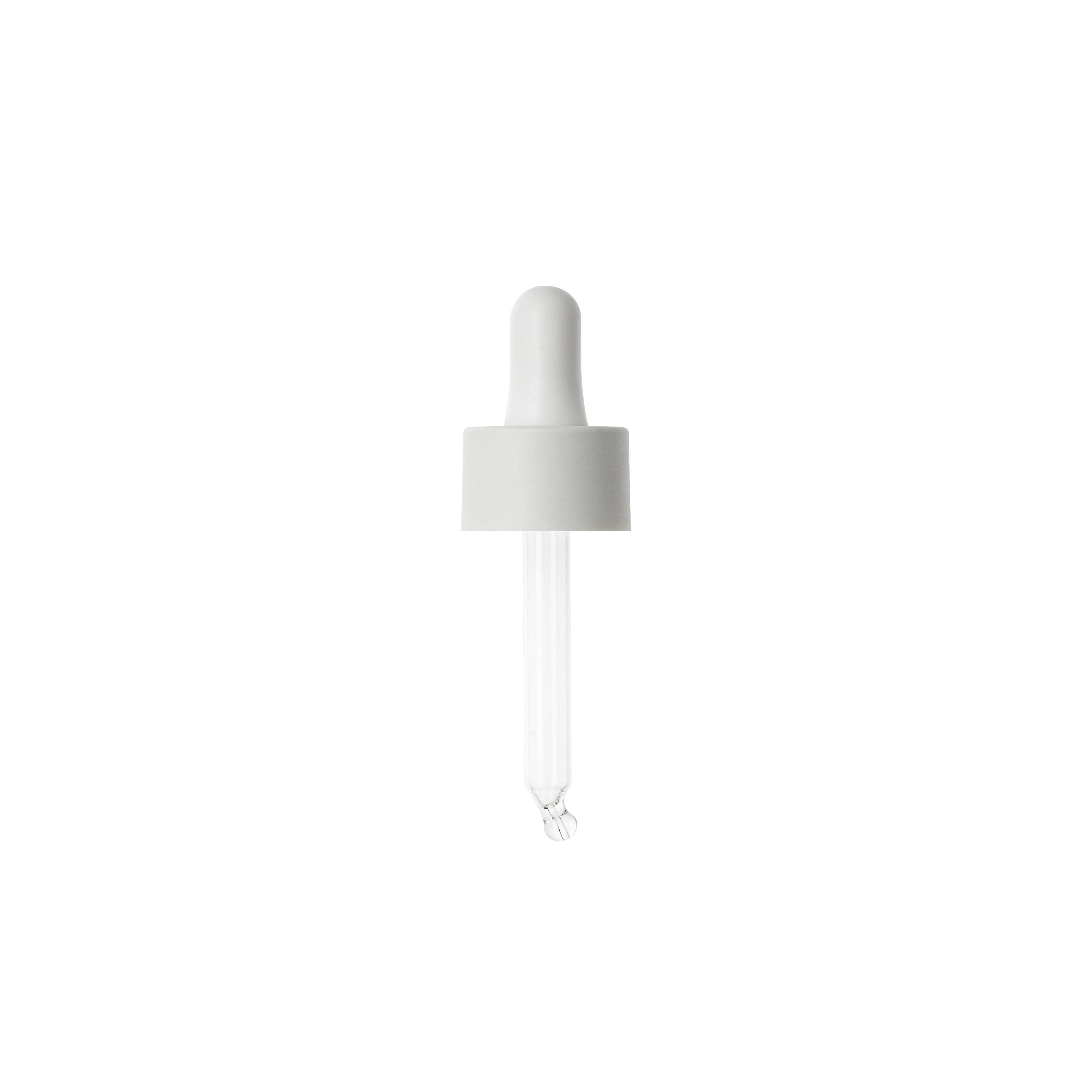 Cosmetic pipette, 22/410, PP, white matte, bulb white, TPE dose 0.8 ml, ball tip, bent for Luna 30 ml