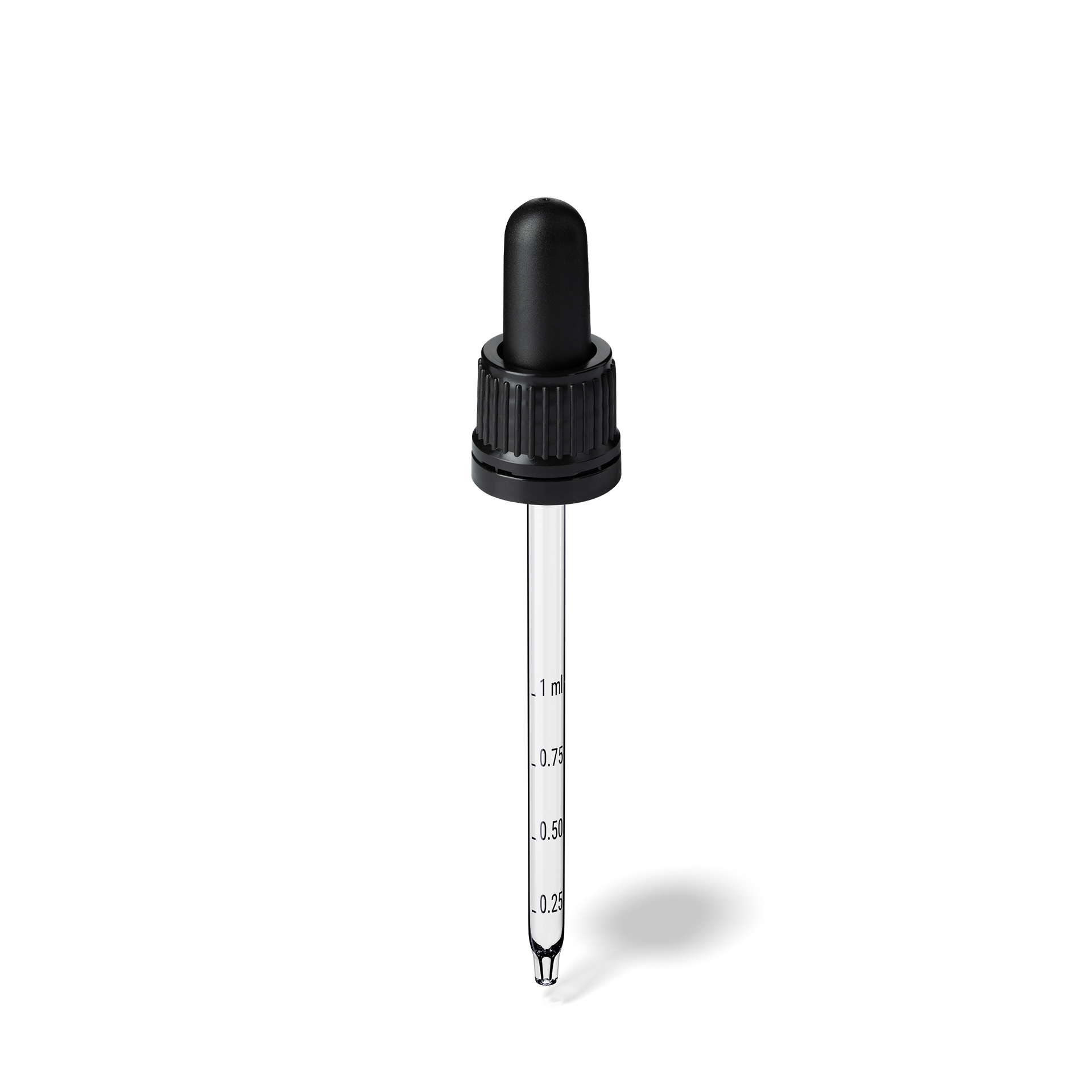 Pipette D02 black ribbed, D18, TE-b, Bulb TPEs-b 1.0, Tip conical 1.0, Grad-b-A02, ORI60-111/GIN100 Pipette D02 black ribbed, D18, TE-b, Bulb TPEs-b 1.0, Tip conical 1.0, Grad-b-A02, ORI60-111/GIN100