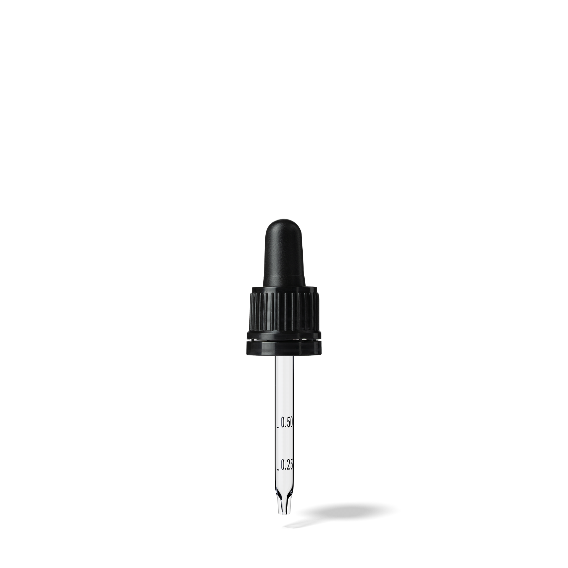 Pipette D02 black ribbed, D18, TE-b, Bulb TPEs-b 0.7, Tip conical 1.0, Grad-b-A01, ORI20/GIN20