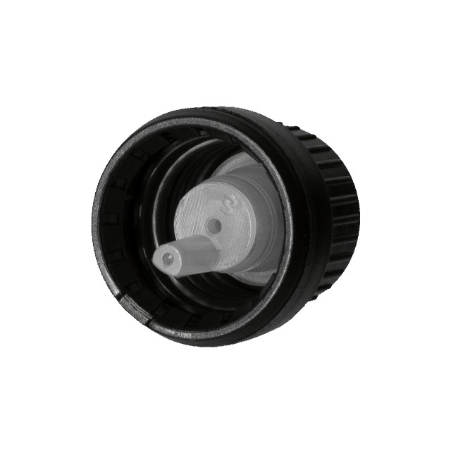 Screw cap tamper evident DIN18, III, PP, black, natural vertical dropper 2.0mm  Screw cap tamper evident DIN18, III, PP, black, natural vertical dropper 2.0mm