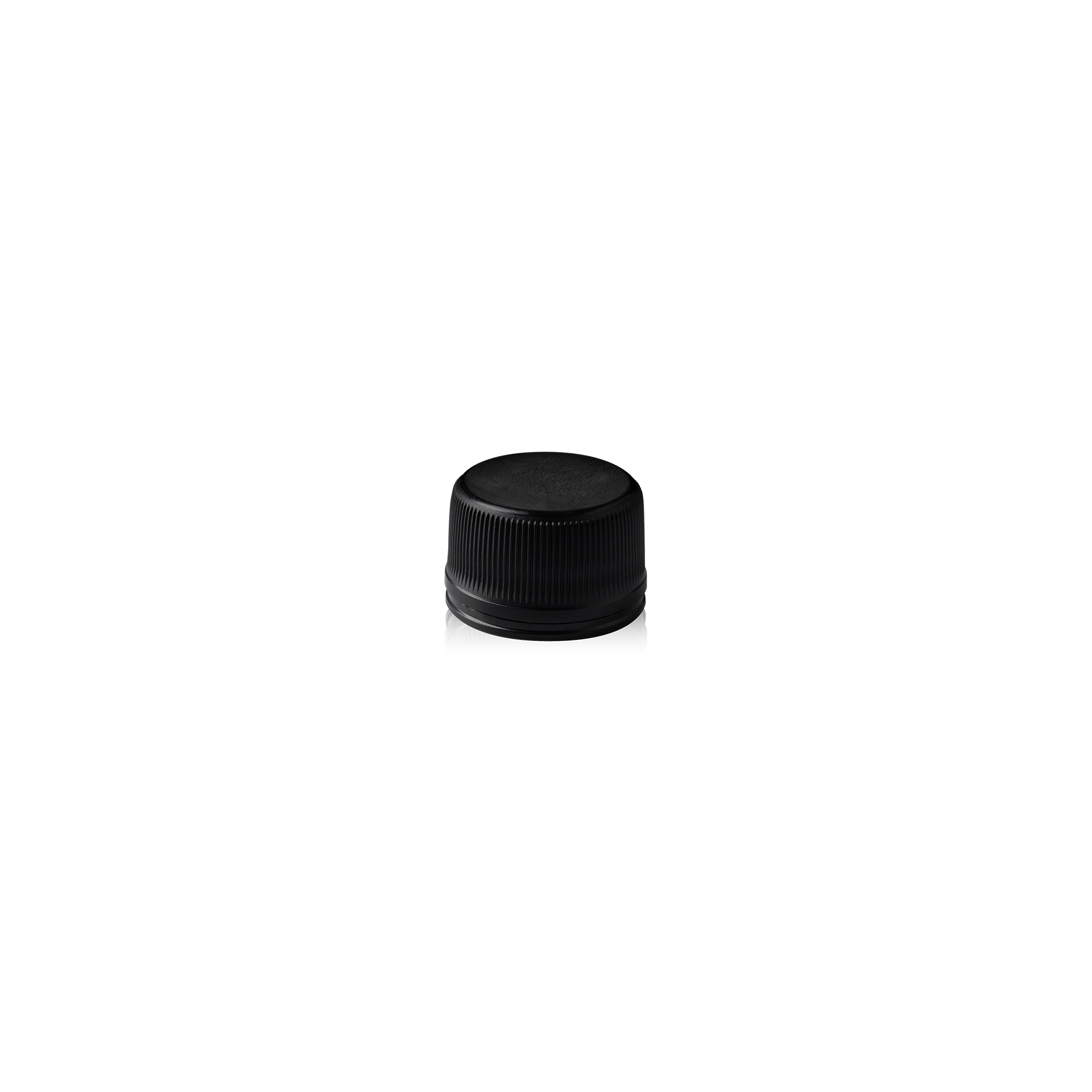 Screw cap standard PP28, HDPE, black, fine ribbed, white inlay