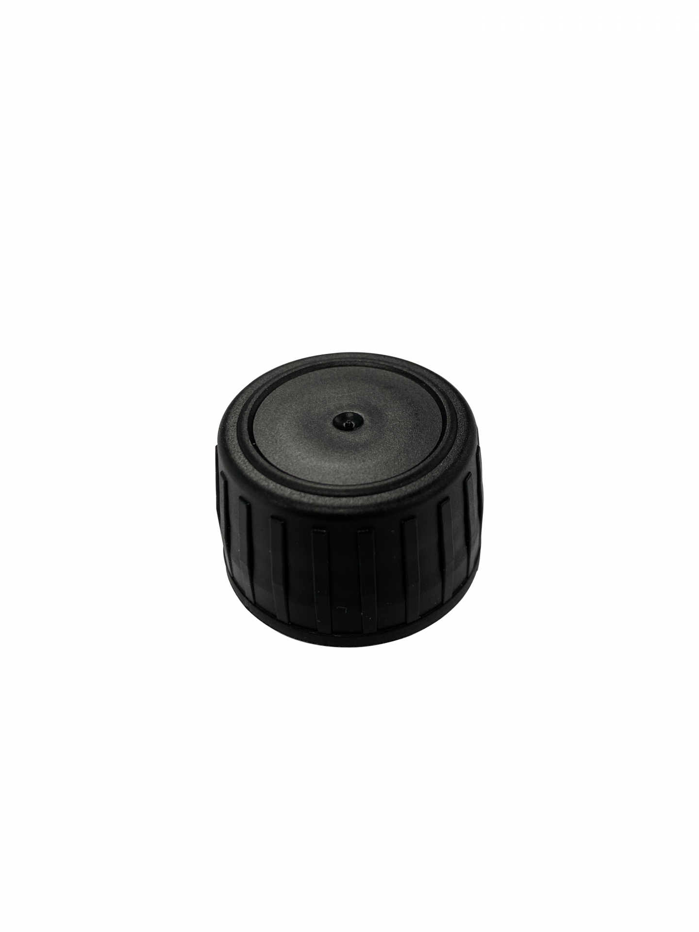 Screw cap tamper evident PP28, III, PP, black, ribbed, pourer PELD (Thyme)